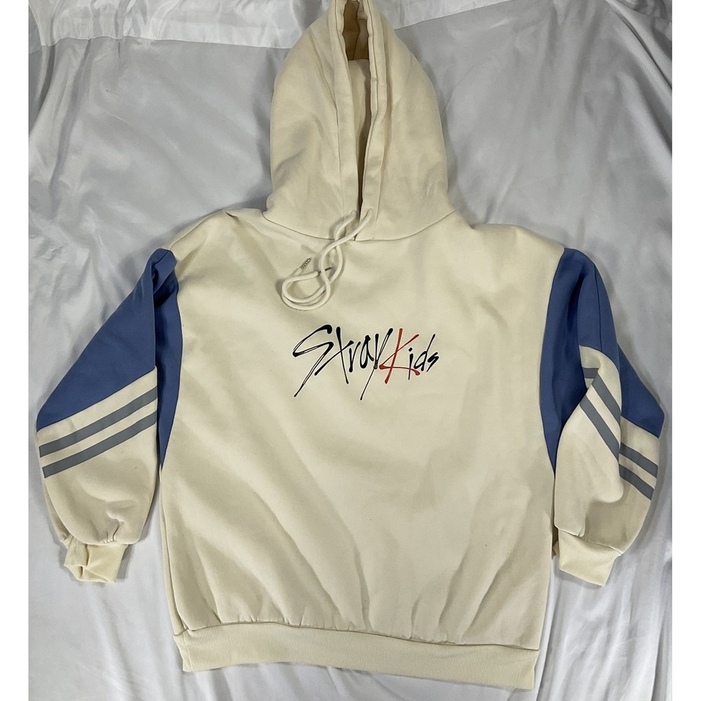 Stray Kids Y2K Hoodie K Pop Blue/Cream Adult Size L Sweatshirt Trendy 507